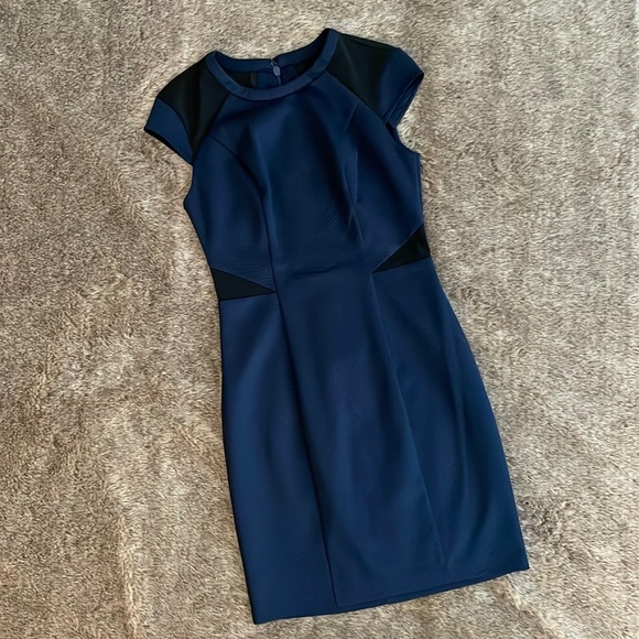 Guess Dresses & Skirts - Guess Navy Blue Cap Sleeve Bodycon Dress with Black Mesh Panels Size 4